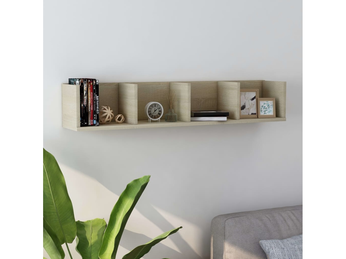 Estantería de pared para CD 100x18x18cm Deriv. Decoración del hogar en madera de roble Sonoma Dkd