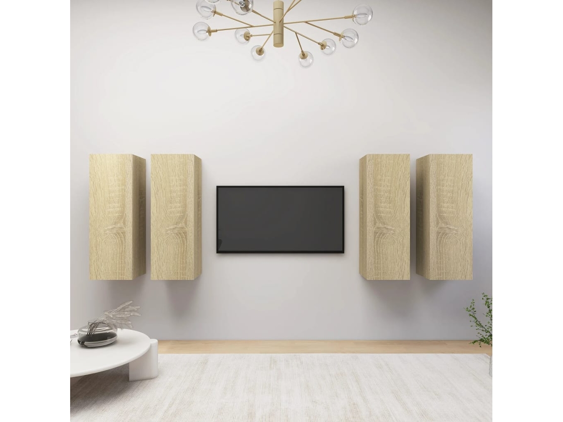 Estantería/Muebles de TV 4 Pzs 30,5X30X90 Cm Contrachapado Roble Sonoma