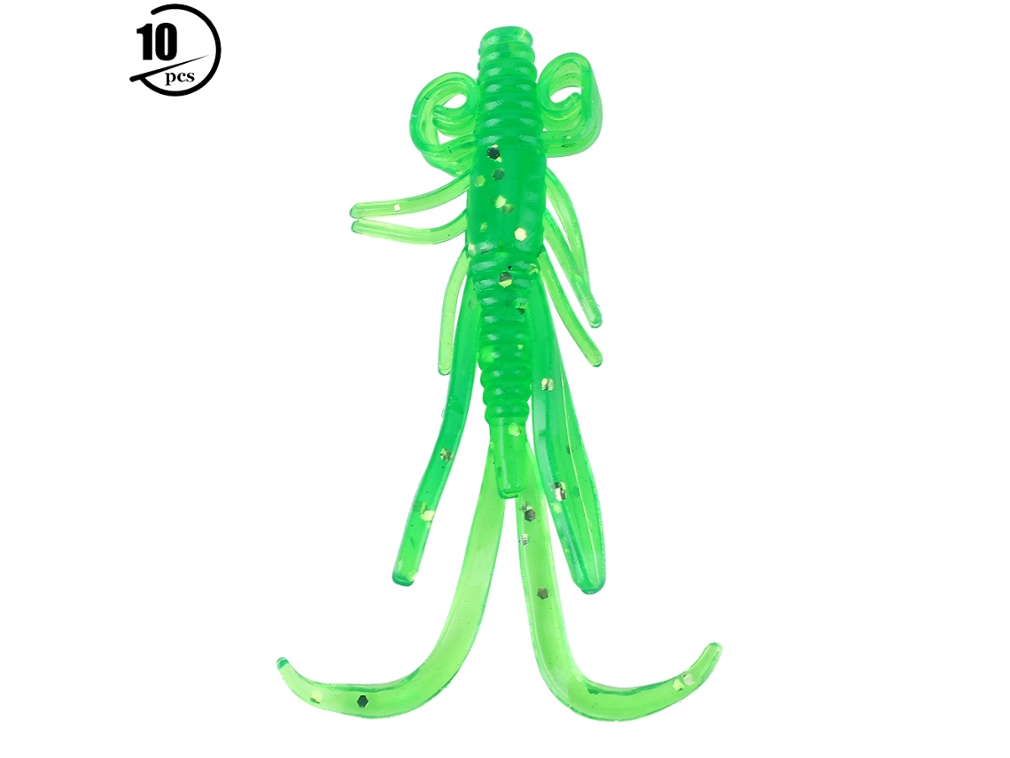 10 Piezas De Señuelos De Pesca De Camarón Artificial De Plástico Suave De 6.2 Cm, Color Verde