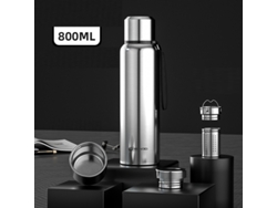 Termo De Acero Inoxidable De Gran Capacidad (800 Ml, Plateado), Diseño A Prueba De Fugas, Termo Portátil A Prueba De Fugas.