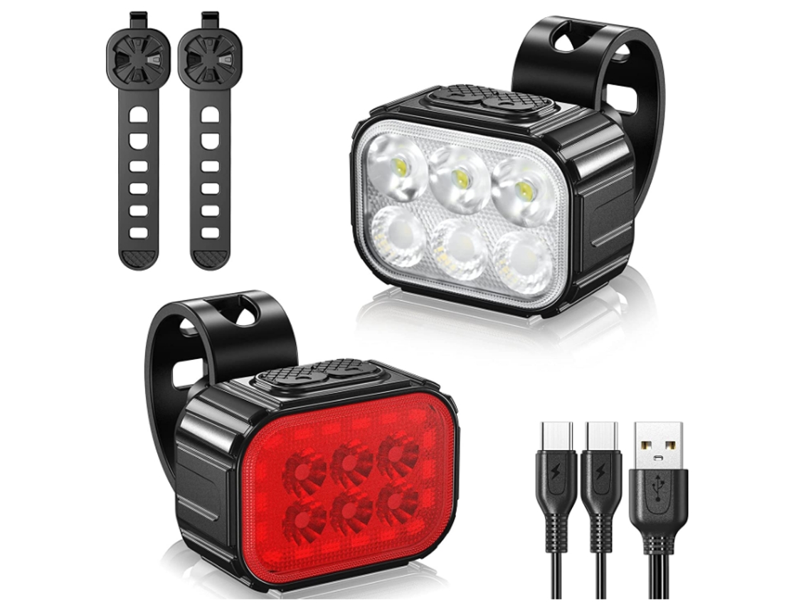 Juego de luces LED para bicicleta, brillo recargable por USB, opciones de 8/12 modos, luces de bicicleta impermeables IPX65, luz delantera y trasera para ciclismo (negro) CHRONUS