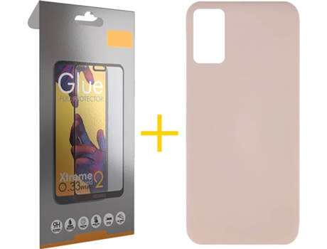 Funda y Protector de Vidrio Full 1x Samsung Galaxy A41 SKYHE Silicona Líquida Rosa Crema
