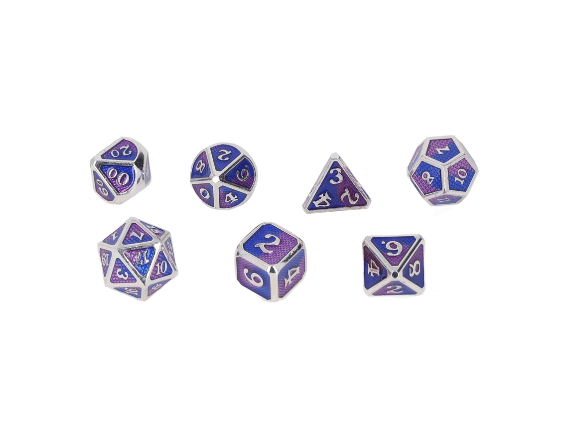 -set De 7 Dados Metálicos Poliedros De Juego De Mesa Con Números Blancos Claros Y Color Rosa