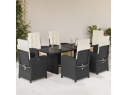 Juego de comedor de jardín de 7 piezas con cojines de mimbre negros de DKD Home Decor