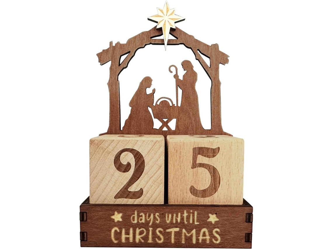 Calendario de Adviento de madera de 25 días, divertida decoración de escritorio para exhibir en una estantería.