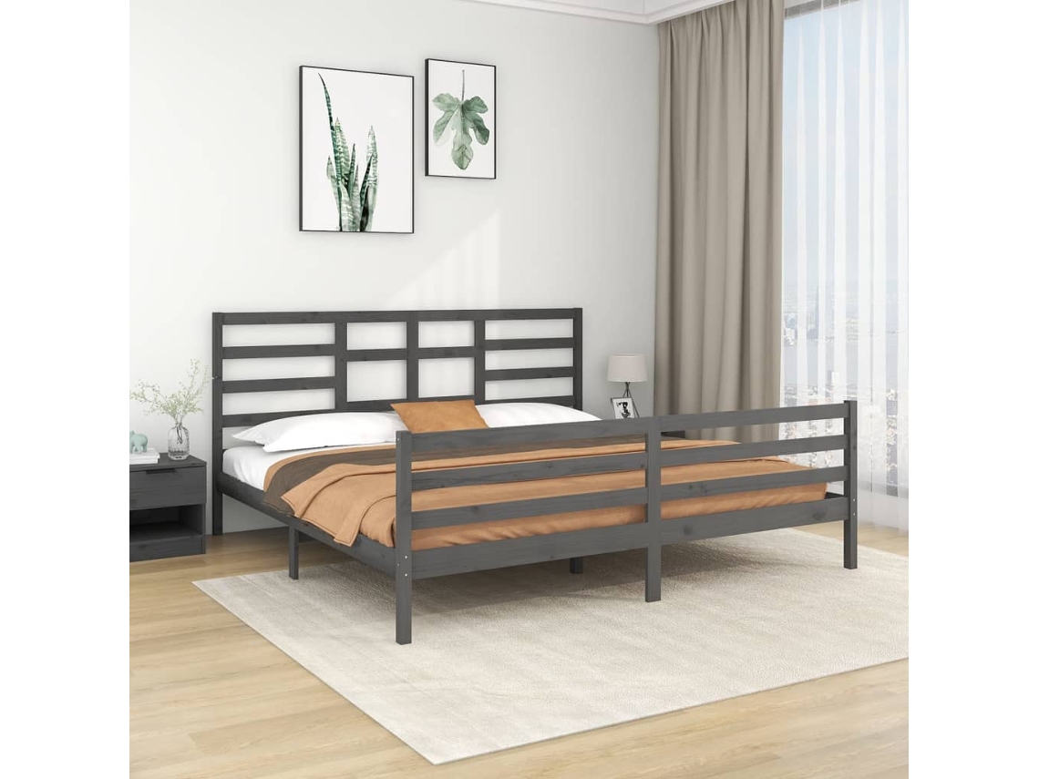 Estructura De Cama Sin Colchón Madera Maciza Gris 200x200 Cm