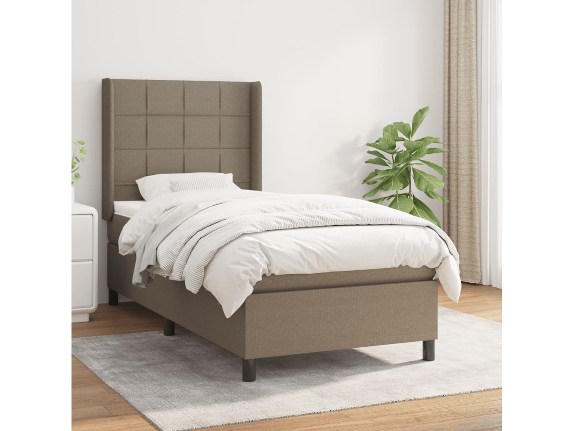 Cama Box Spring Con Colchón Tela Gris Taupe 100x200 Cm