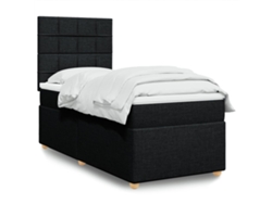 Cama Box Spring Con Colchón Tela Negro 90x190 Cm