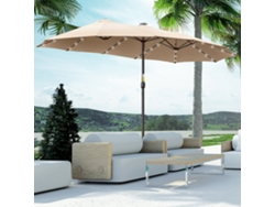 Guarda-sol Duplo 450x265x240 Cm Com 48 Luzes Led, Manivela, Proteção Solar Para Terraço, Varanda, Piscina, Cáqui.