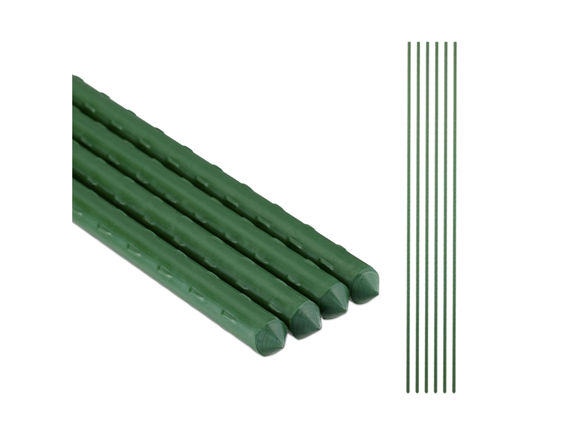 Relaxdays Tutores Para Plantas, Pack De 10, 100 Cm, Ø 10 Mm, Soportes Tomateras Y Trepadoras, Acero Plastificado, Verde