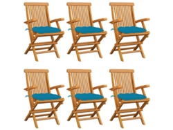 Sillas de jardín DKD Home Decor de 6 piezas con cojines azul claro, teca maciza