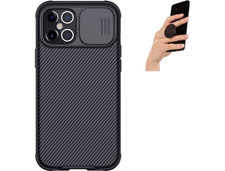 Carcasa y Popsocket Iphone 12 Camshield Nillkin (Negro)
