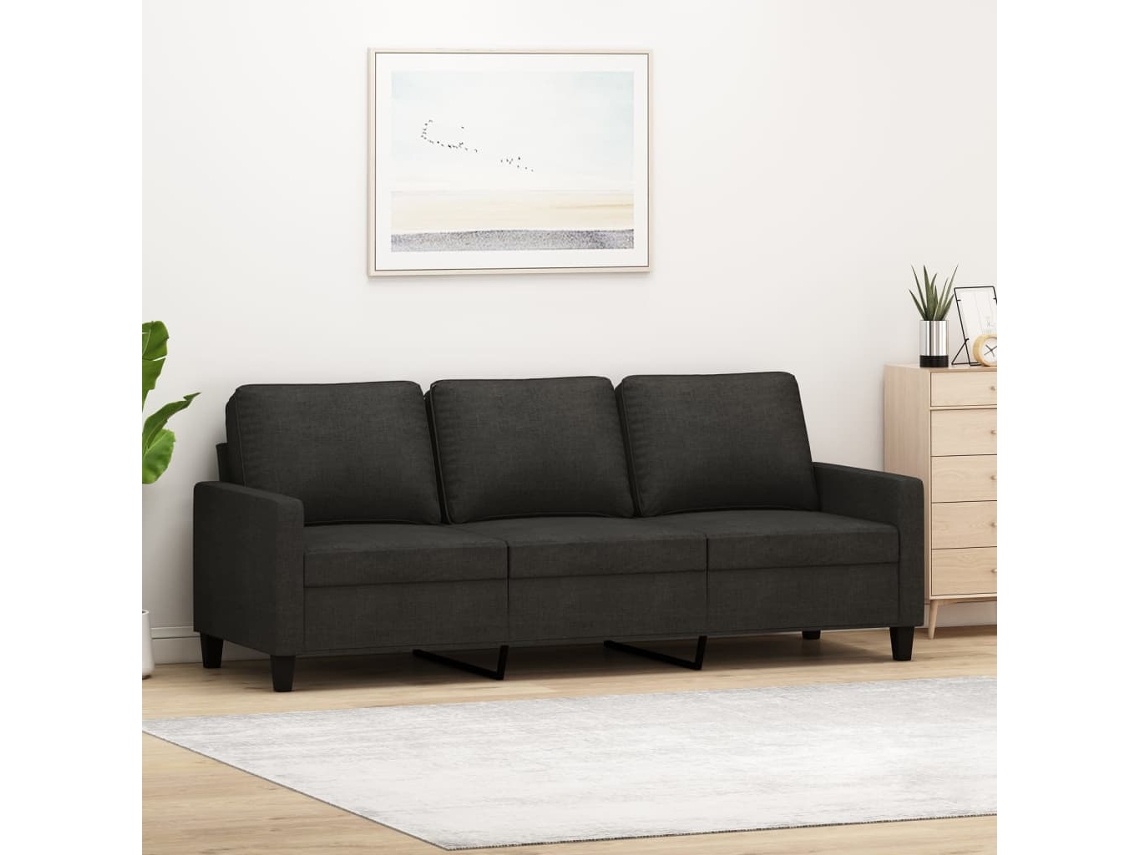 Sofá De 3 Plazas De Tela Negro 180 Cm