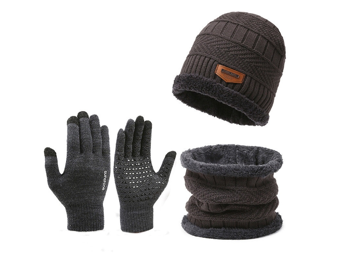 Rojo Conjunto 3 Piezas Gorro Guantes Invierno Hombre Mujer Punto Cálido Esquí Nieve Visera Manoplas Pantalla Táctil