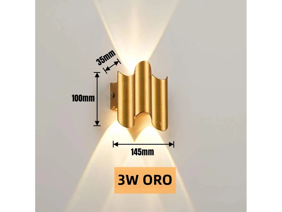 Aplique De Pared Led Impermeable (blanco Frío, 3 W, Dorado) Con Función De Iluminación Ascendente Y Descendente