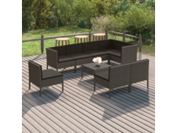 Conjunto de jardín de 9 piezas con cojines, ratán gris, DKD Home Decor