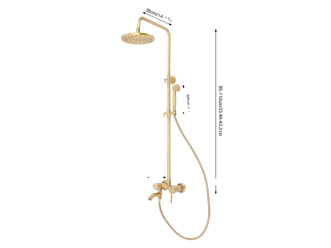 Juego de ducha de baño, acabado bronce, altura ajustable, material de cobre, como se muestra en el fabricante original.