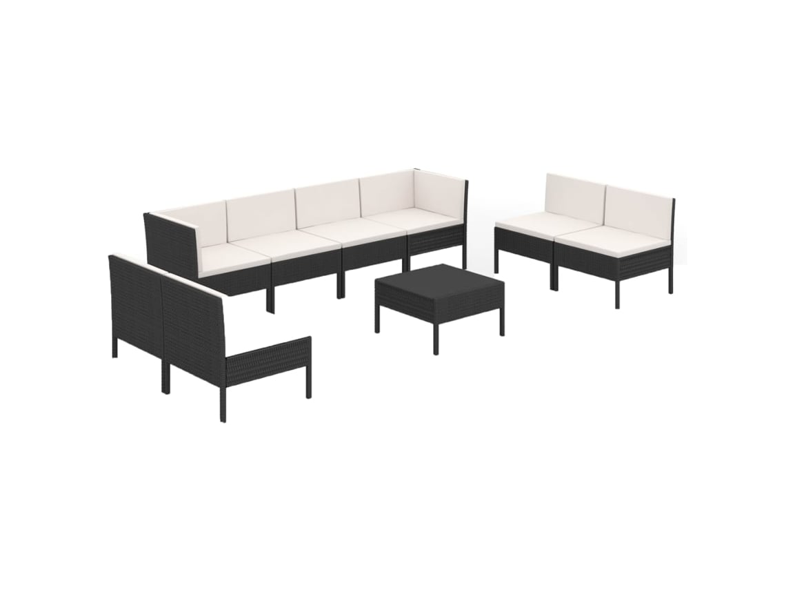 Maison Exclusive - Set Muebles De Jardín 9 Pzas Y Cojines Ratán Sintético Negro