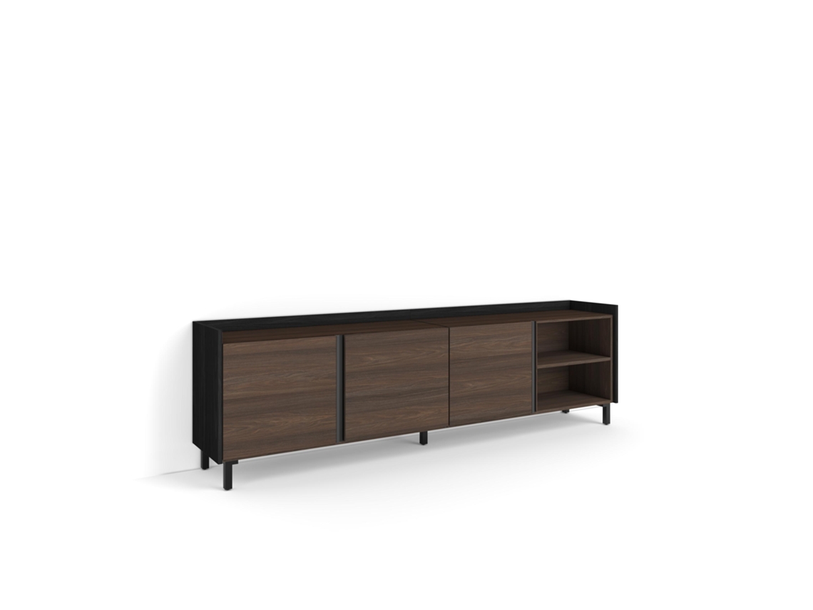 Mueble Tv, Televisión, 207x35x61cm, Para Tv Hasta 80", Diseño Industrial, Roble Oscuro Y Negro