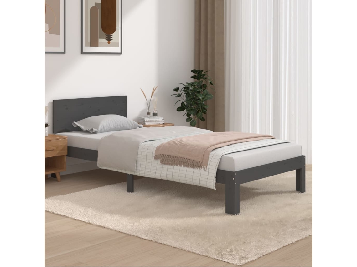 Estructura De Cama Sin Colchón Madera De Pino Gris 90x200 Cm