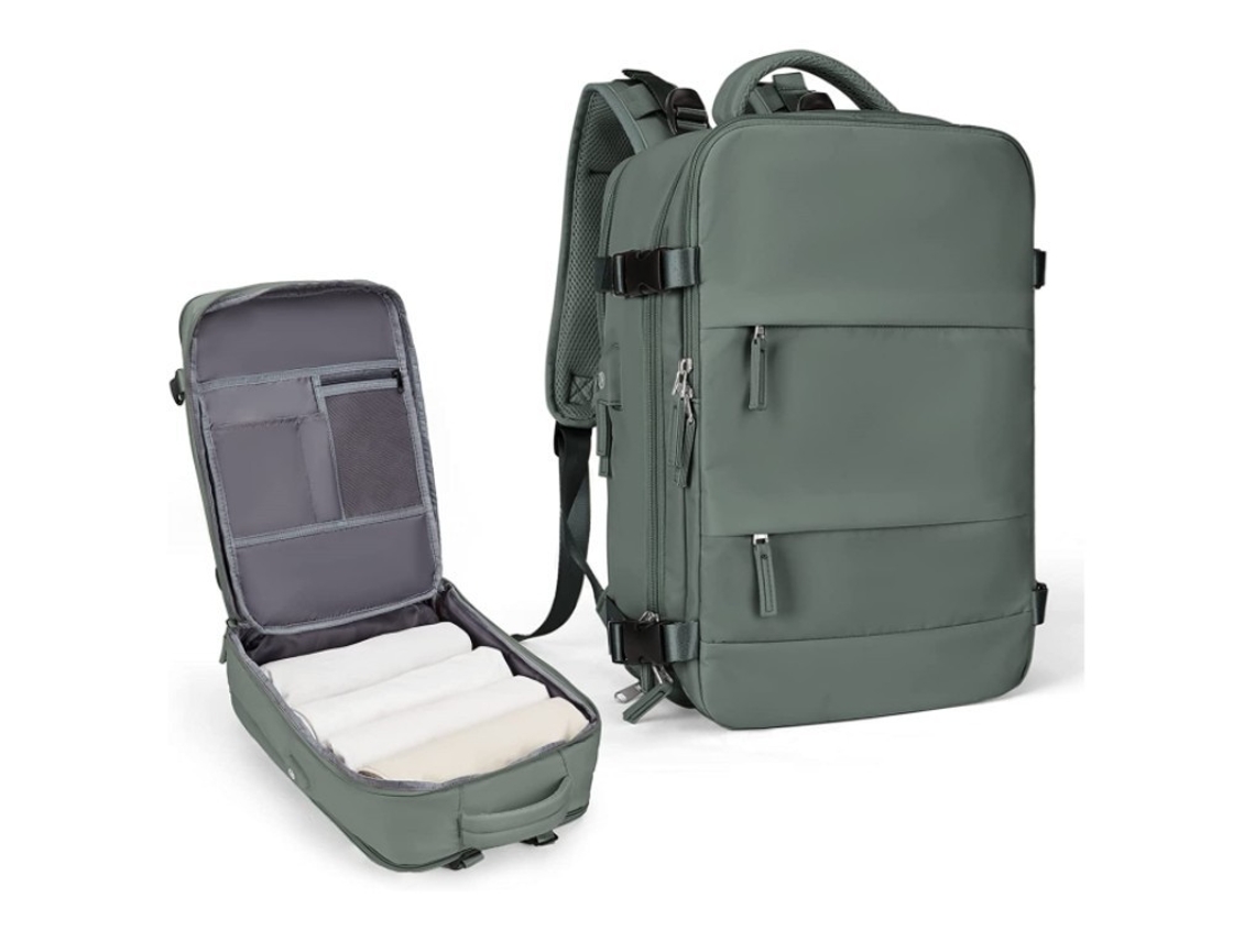 Mochila de viaje, 47x33x22cm, compartimento para portátil (húmedo/seco), verde oscuro Hexinyigjly