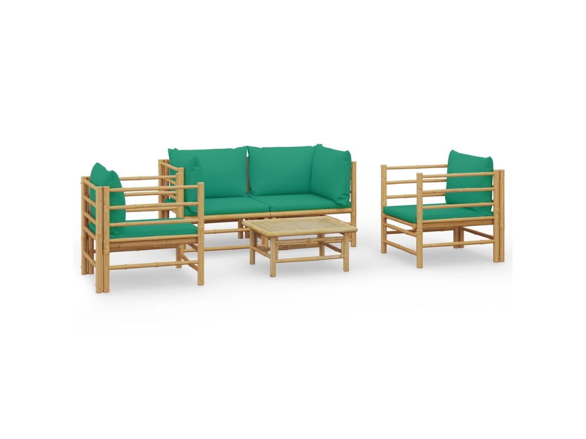 Maison Exclusive - Juego de salón de jardín de bambú de 5 piezas con cojines verdes