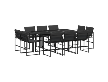 Conjunto 11 de comedor de jardín VIDAXL con cojines textileno negro