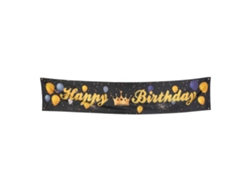 HYMNORA Papel de Parede 250x48cm Feliz Cumpleaños Negro y Dorado Globo Brillante Reutilizable