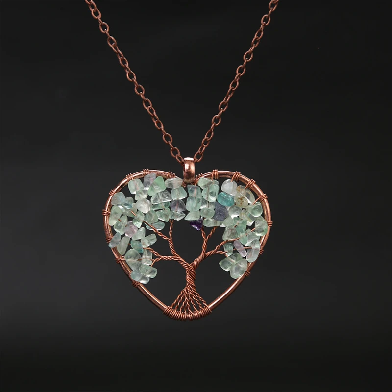Collar Con Colgante De Corazón De Cristal Para La Sanación De Chakras (fluorita), Collar Con Colgante Del Árbol De La Vida