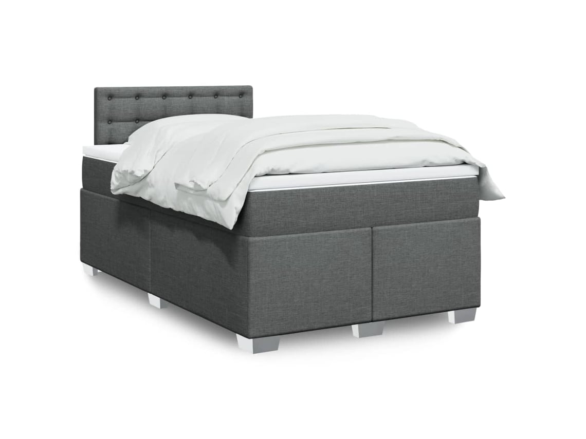 Cama Box Spring Con Colchón Tela Gris Oscuro 120x200 Cm
