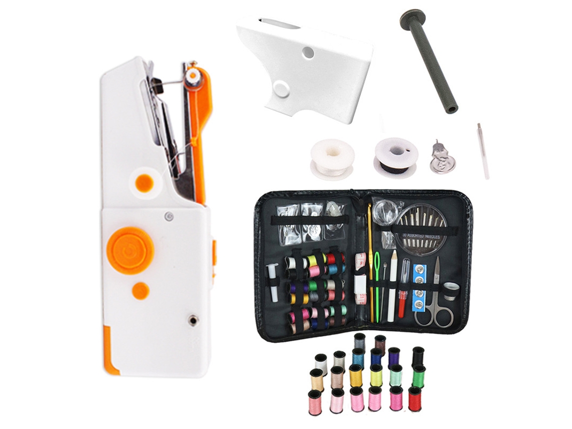 Máquina de coser portátil, herramientas de costura manual con aguja e hilo, ideal para viajes, hogar y principiantes, color naranja Cuich