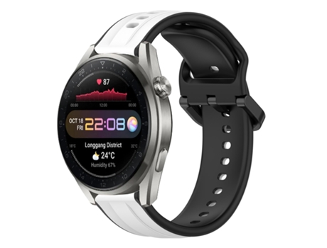 Correa Smartwatch para Huawei Watch 3 Pro Nova Silicona Bicolor con Bucle Convexo 22mm (Blanco + Negro)