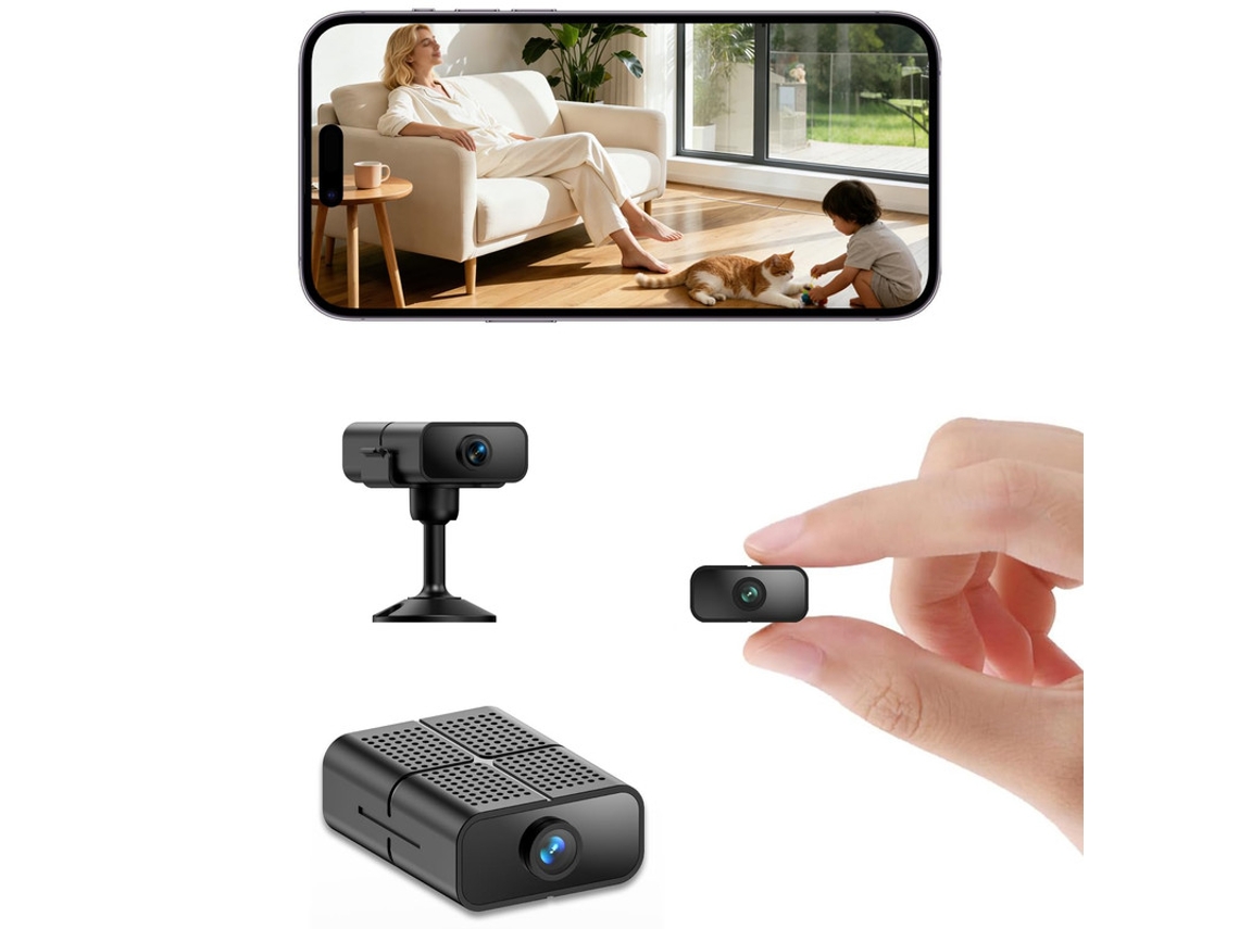 Mini cámara espía, cámara oculta sin Fios HD, Wi-Fi 2,4g/5ghz, con visión nocturna y detección de movimiento, control por aplicación Bestvite Preto