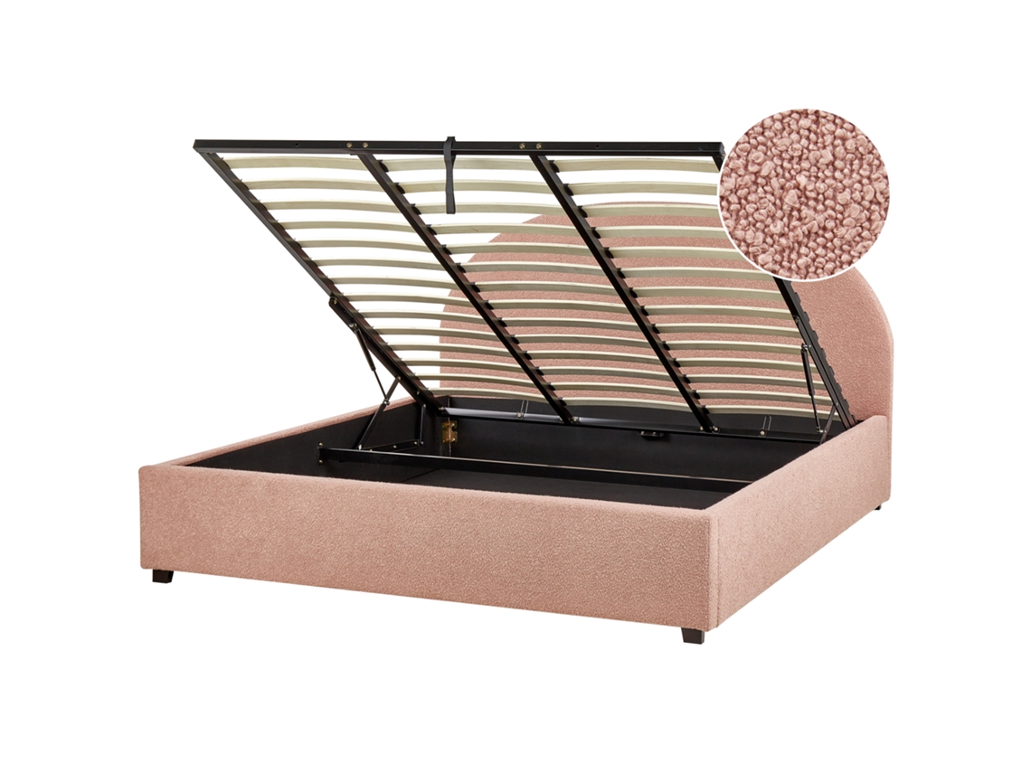 Cama con almacenaje BELIANI Vaucluse de Bouclé Rosa 194x214x112