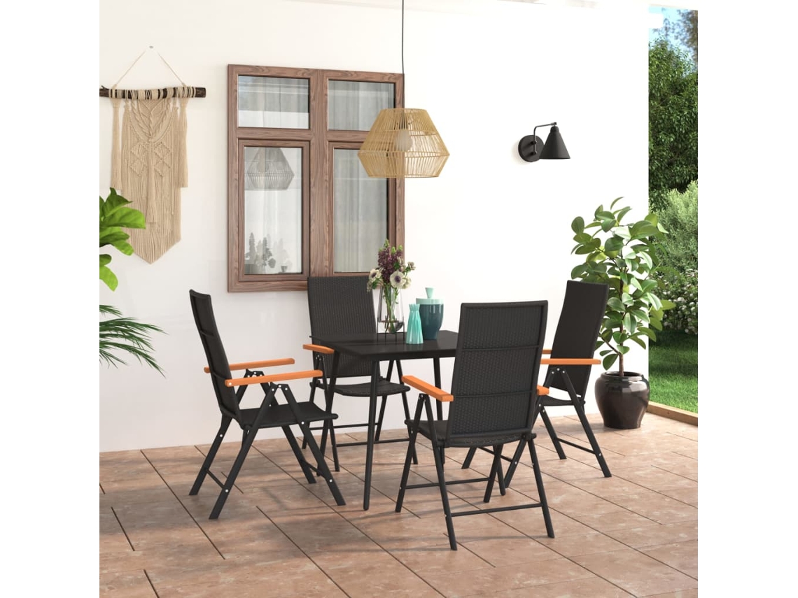 Juego de comedor de jardín negro y marrón de Dkd Home Decor