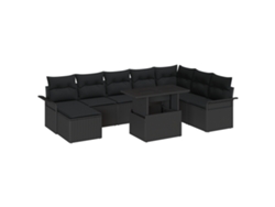 Conjunto 9 De Sofá De Jardín De Vidaxl Con Cojines Negro Poliratán  Negro Ratán