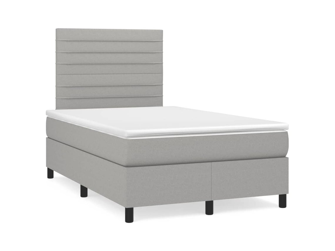 Cama Box Spring Con Colchón Tela Gris Claro 120x190 Cm