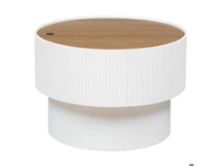Mesa de centro Enola en chapa de fresno, 55 cm de diámetro, color blanco, Atmosphera Interior Designer