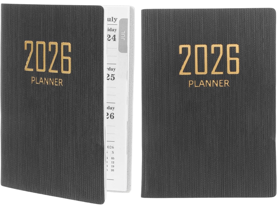 Juego De 2 Mini Agendas Negras A Rayas De 2026, Cuaderno Planificador Diario.