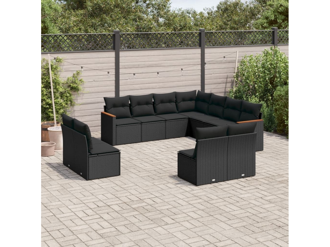 Conjunto de sofá de jardín de 11 piezas con cojines de mimbre sintético negro de DKD Home Decor