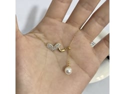 (oro) Mi Corazón Sigue Siendo El Mismo~ Collar Con Colgante De Perla De Plata 925 Con Cadena En Forma De Y De Doble Corazón, Elegante Y Refinado.
