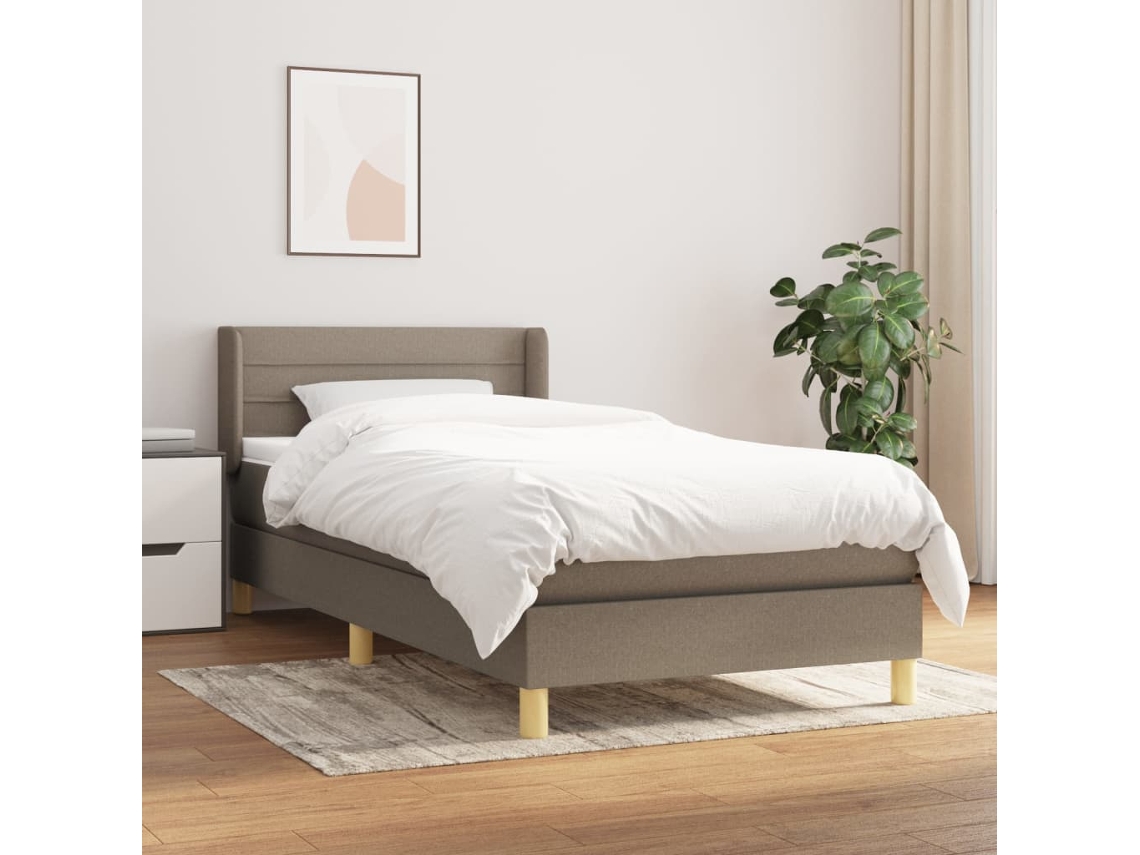 Cama Box Spring Con Colchón Tela Gris Taupe 100x200 Cm