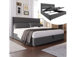 Cama Tapizada 140x200 Cm - Cabezal Ajustable, Estructura Hidráulica Con Almacenamiento - Gris