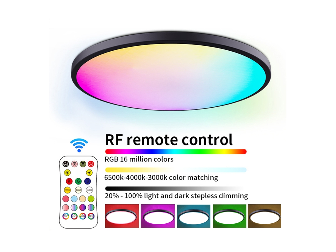 2026-lámpara De Techo Led Redonda Rgbcw Con Control Remoto Rf, Regulable Para Dormitorio Y Sala De Estar