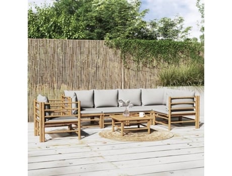 Conjunto 7 de muebles de jardín VIDAXL bambú y cojines gris claro