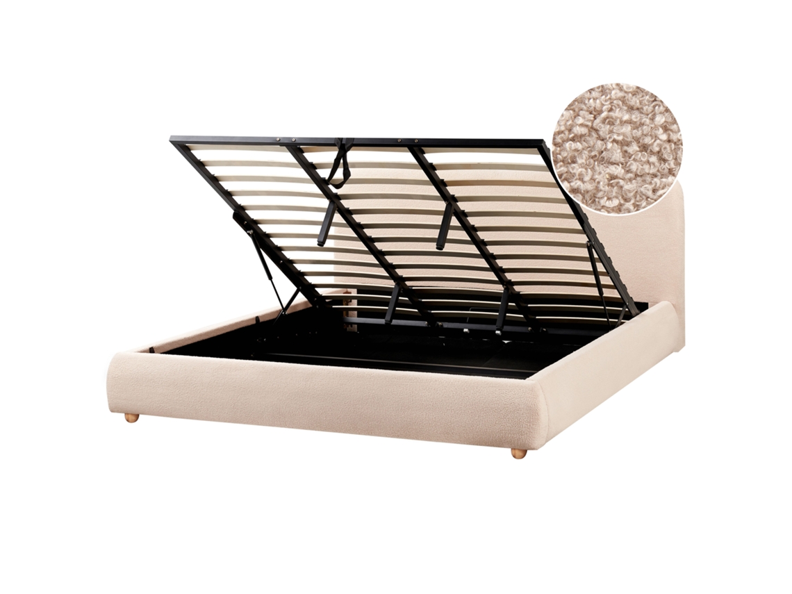 Cama Con almacenaje Beliani Blagnac De Bouclé Beige 200x228x98