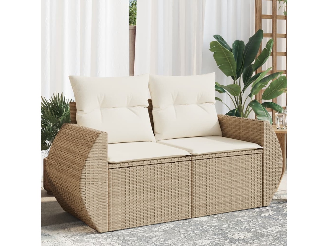 Sofá de jardín de 2 plazas con cojines de mimbre beige, Dkd Home Decor
