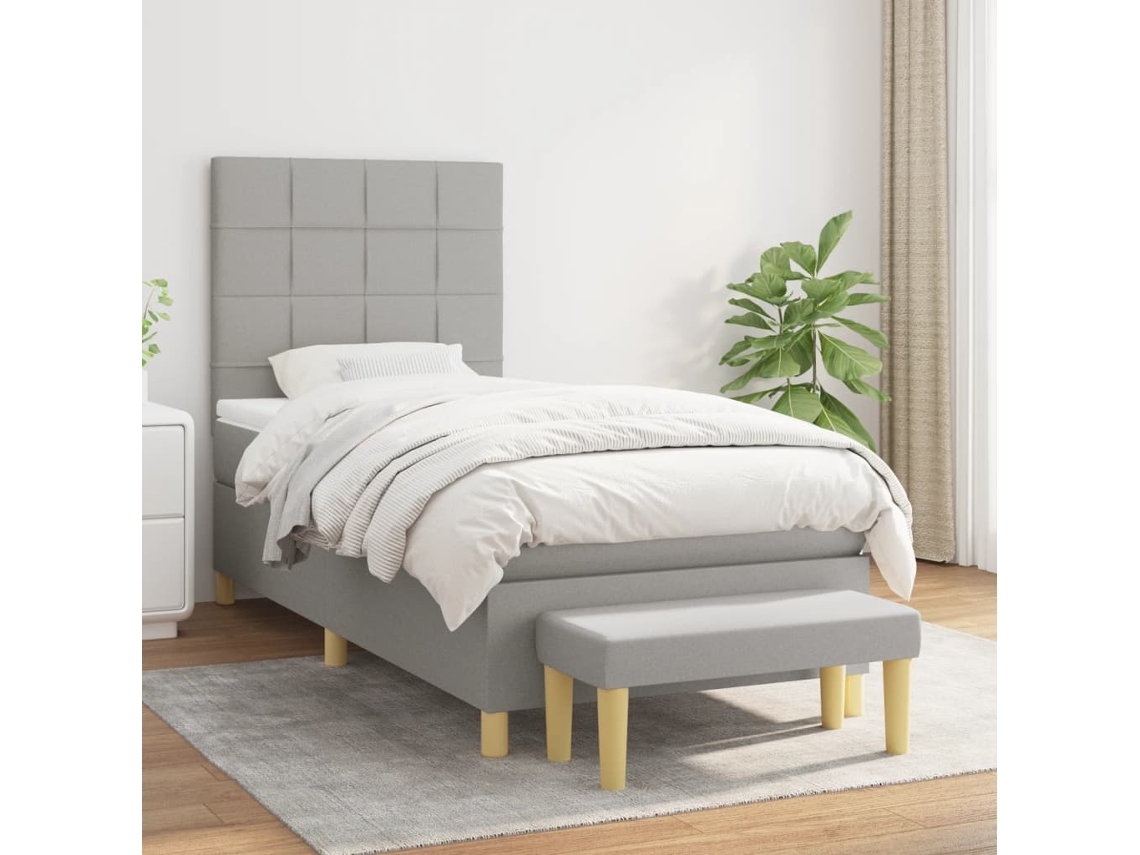 Cama Box Spring Con Colchón Tela Gris Claro 90x190 Cm