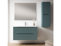 Mueble de baño con Lavabo, Espejo y Aplique LED BOREAL 100x45 cm acabado Azul Oceano mate 2 cajones suspendido