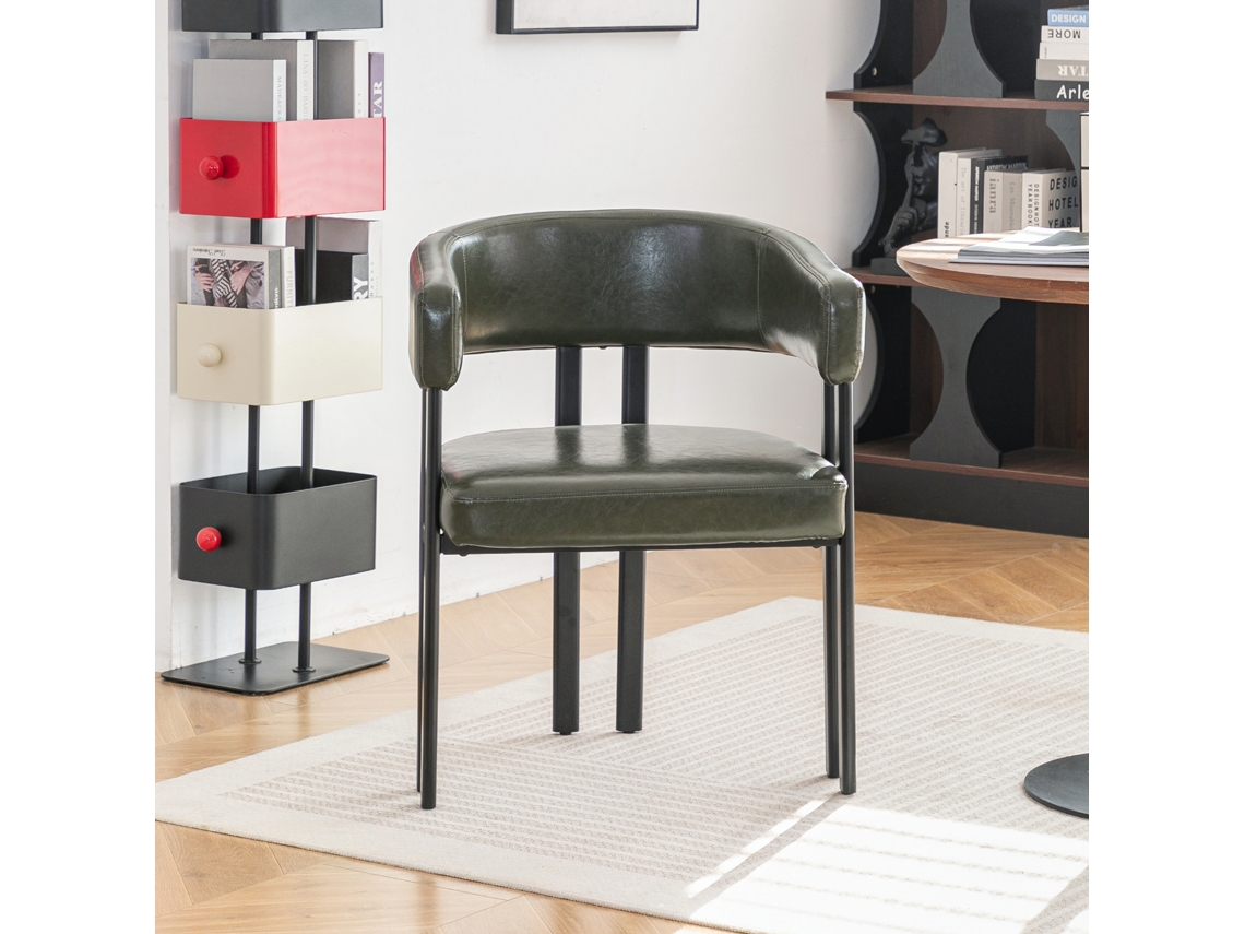 Silla De Comedor Tipo Barril, De Piel Sintética, Con Reposabrazos De Metal.